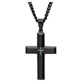 Men's Black Stainless Steel Cross Pendant Necklace with Blue Diamond Accents