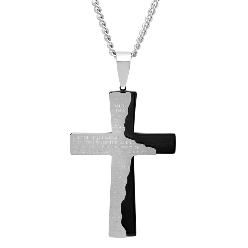Men's Cross Pendant Necklace Stainless Steel Lord's Prayer Jewelry Multiple Colors