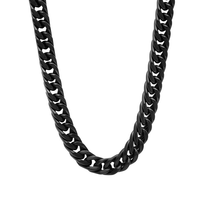 Men's Black Stainless Steel Curb Chain Necklace 22 Inch - Heavy Duty Jewelry