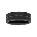 Men's Tungsten Wedding Band 8MM Grooved Comfort Fit Mens Ring - Black Silver