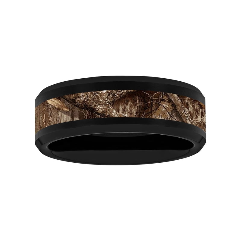 Men's Tungsten Wedding Band with Brown Camo Center - 8MM Black Ion Plated
