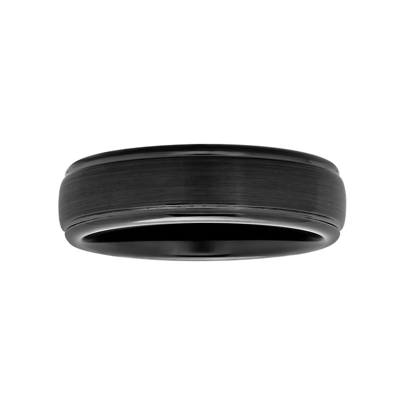 Men's Black Tungsten Grooved Satin Comfort Fit Wedding Band 6MM