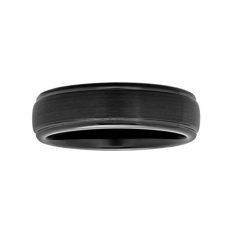 Men's Black Tungsten Grooved Satin Comfort Fit 6MM Wedding Band - Mens Ring