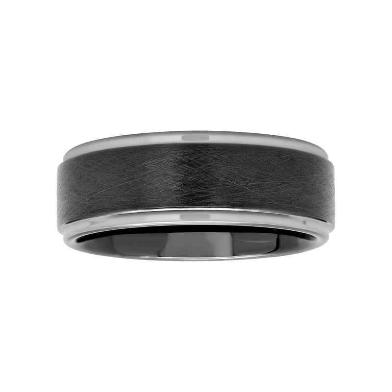 Men's Black Tungsten Wedding Band 8MM Step Edge Two-Tone Frozen Finish