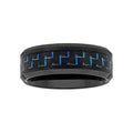 Men's Black and Blue Carbon Fiber Inlaid Tungsten Wedding Band - Durable Modern Style