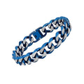 Men's Blue Stainless Steel Beveled Curb Link Bracelet - 8.5 Inches