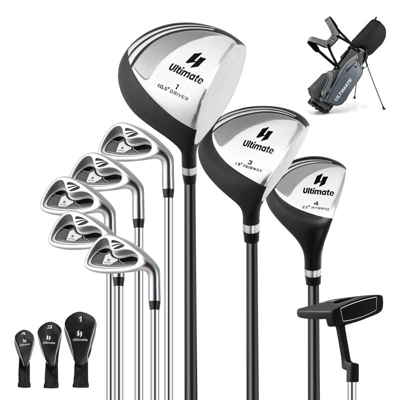 Costway Men's Golf Club Set 10 Pieces with Alloy Driver, Putter + Stand Bag — Gray