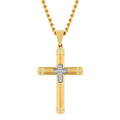 Men's Stainless Steel Cross Pendant Necklace with Diamond Accents - 24 Inch