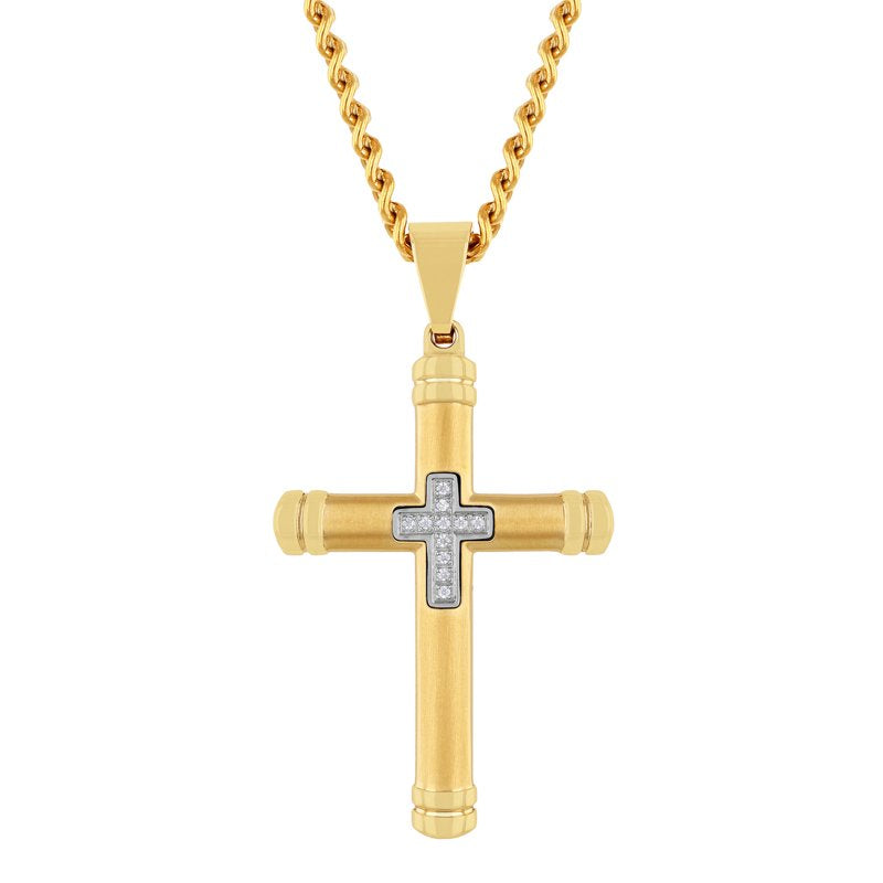 Men's Diamond Accent Stainless Steel Cross Pendant Necklace 24 Inch