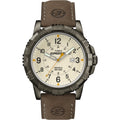 Men's Rugged Field Watch with Leather Strap, Natural Dial, Indiglo, 50m Water-Resistant