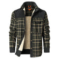 Men's Flannel Plaid Sherpa-Lined Jacket with Snap Buttons, Warm Winter Coat XL (Dark Green)