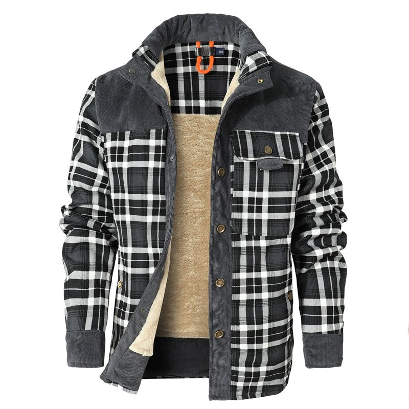 Men's Flannel Jacket Sherpa Lined Shirt Coat with Pockets - Gray, S