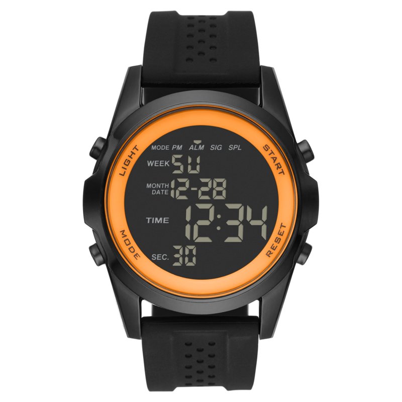 Men's Digital Wristwatch with Silicone Band and Gunmetal Case - Orange Bezel