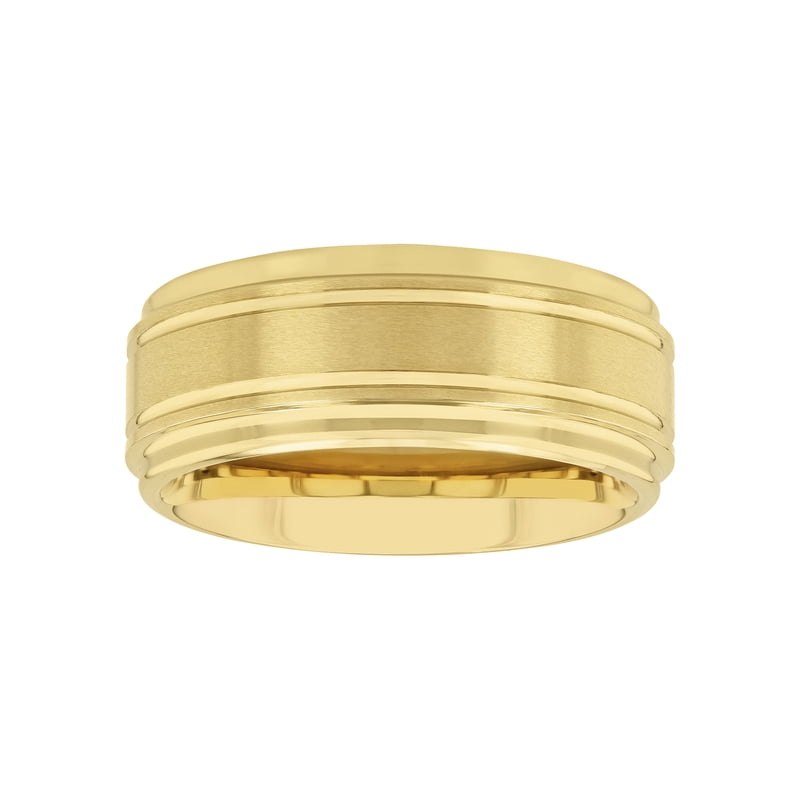 Men's Tungsten Wedding Band 9MM Gold-Tone Grooved Step Edge Durable Ring
