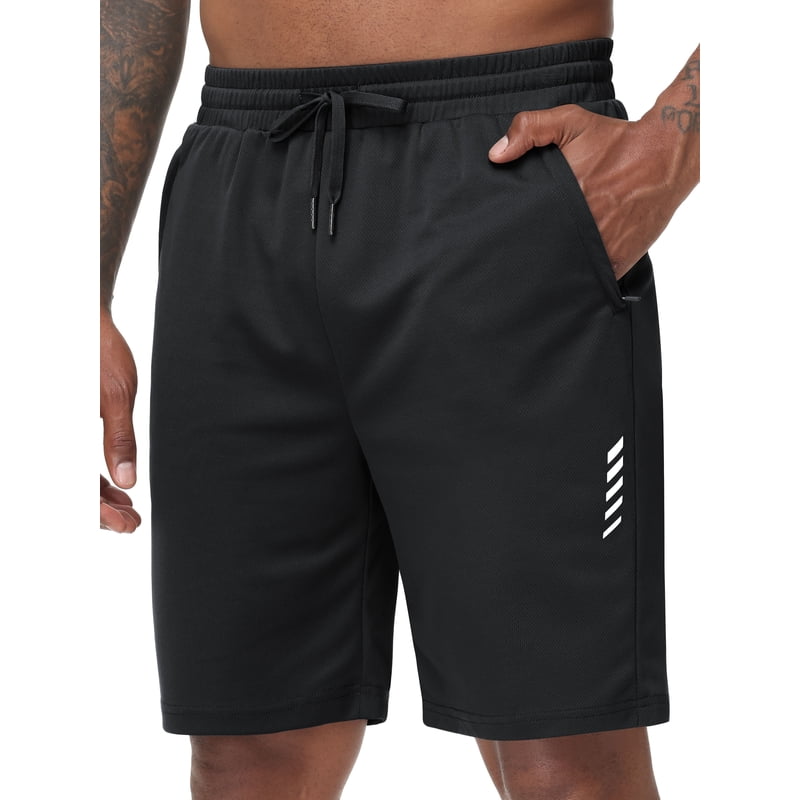 Men's Athletic Running Shorts with Zipper Pockets - Breathable Mesh Quick Dry Gym Wear