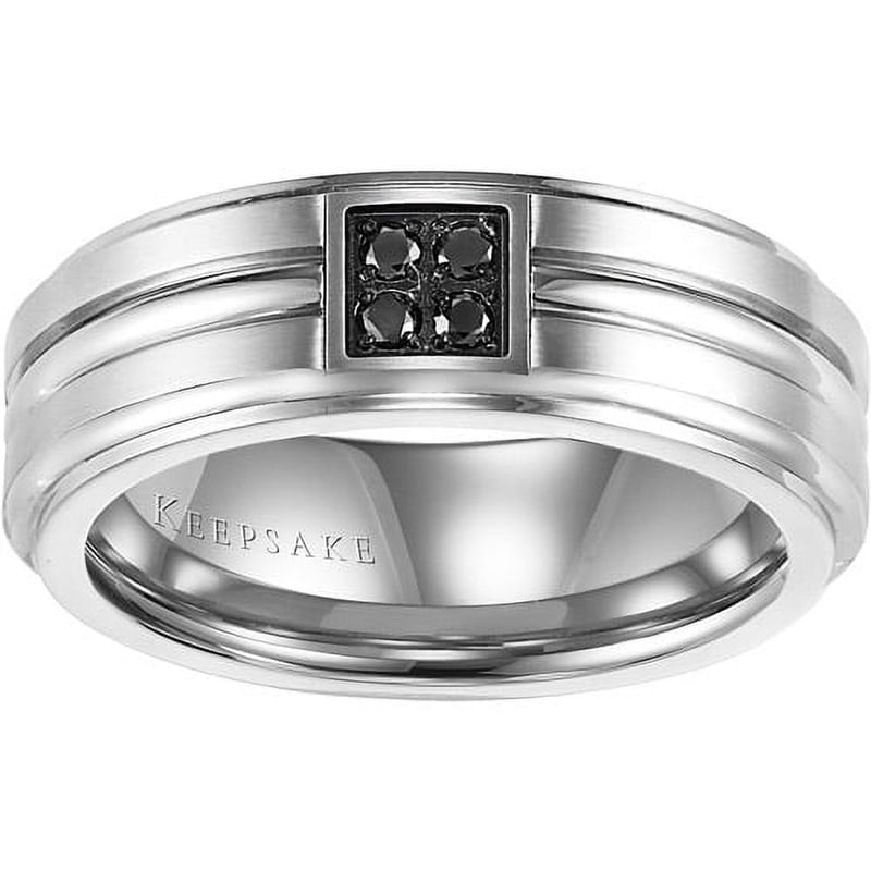 Men's Black Diamond Accent Stainless Steel Wedding Band 8mm