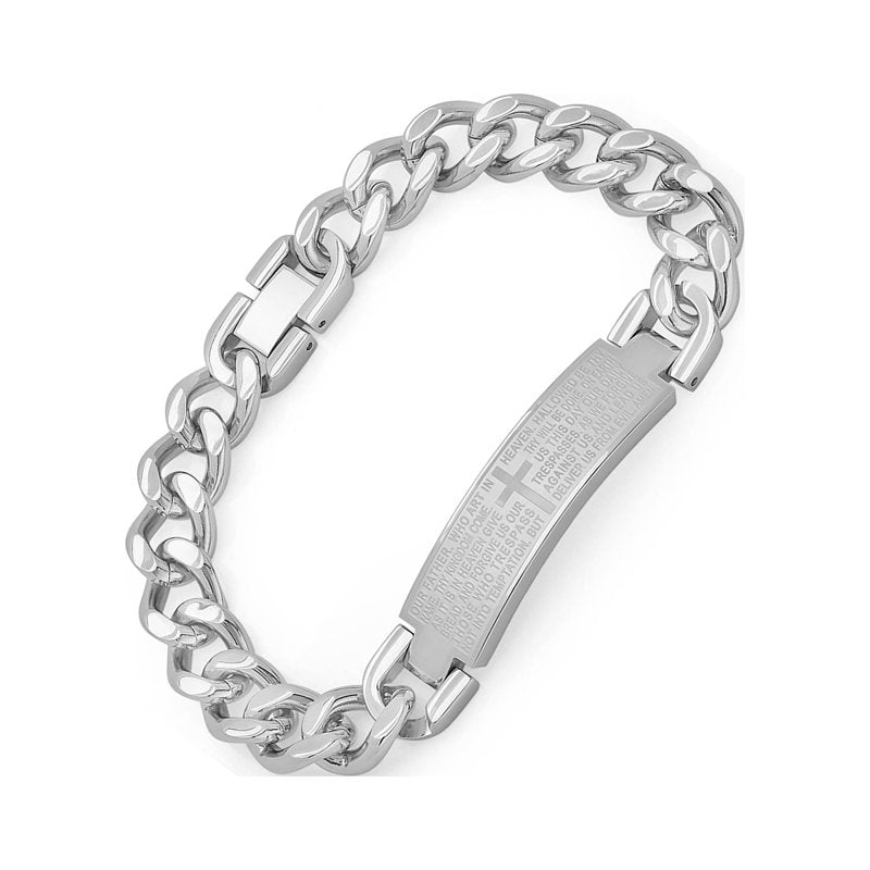 Men's Silver-Tone Stainless Steel Prayer ID Bracelet - Classic Christian Jewelry