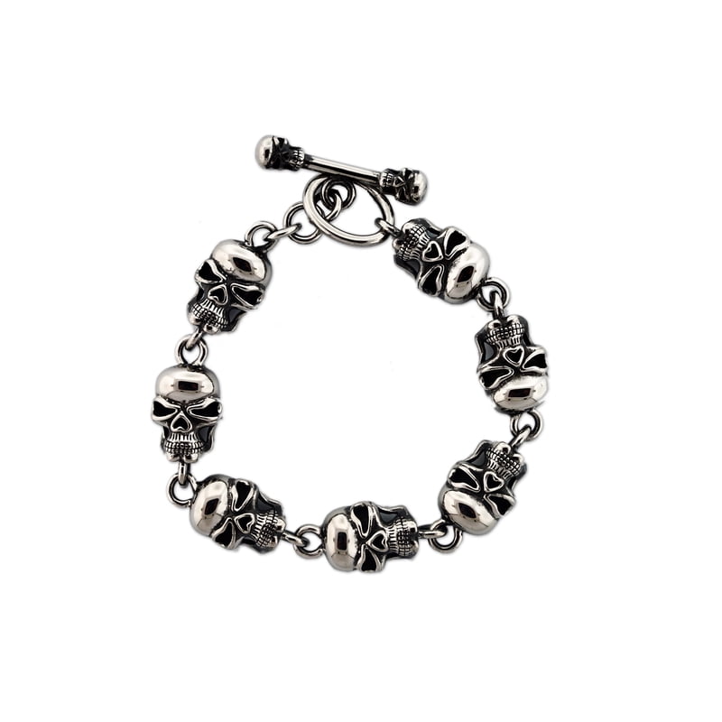 Men's Stainless Steel Skull Bracelet 8.5 Inch Toggle Closure Jewelry