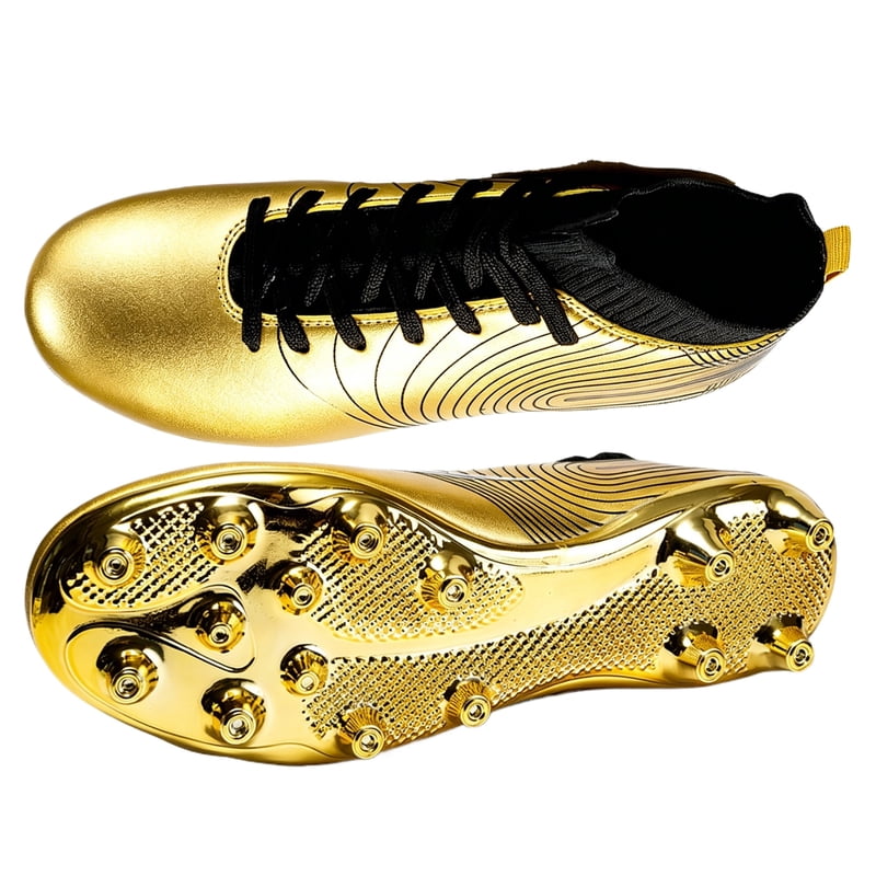 Men's Soccer Cleats High-Top Unisex Football Boots with Golden Soles - Outdoor & Indoor Training, 4, Gold