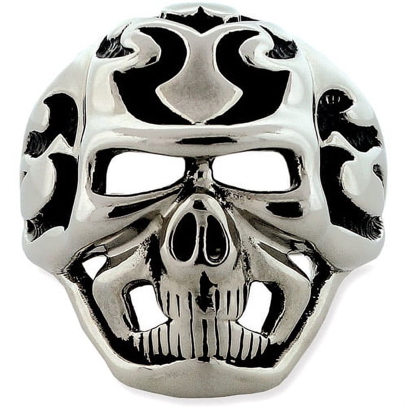 Men's Stainless Steel Skull Ring with Scroll Design - Oxidized Finish, Sizes 10-12
