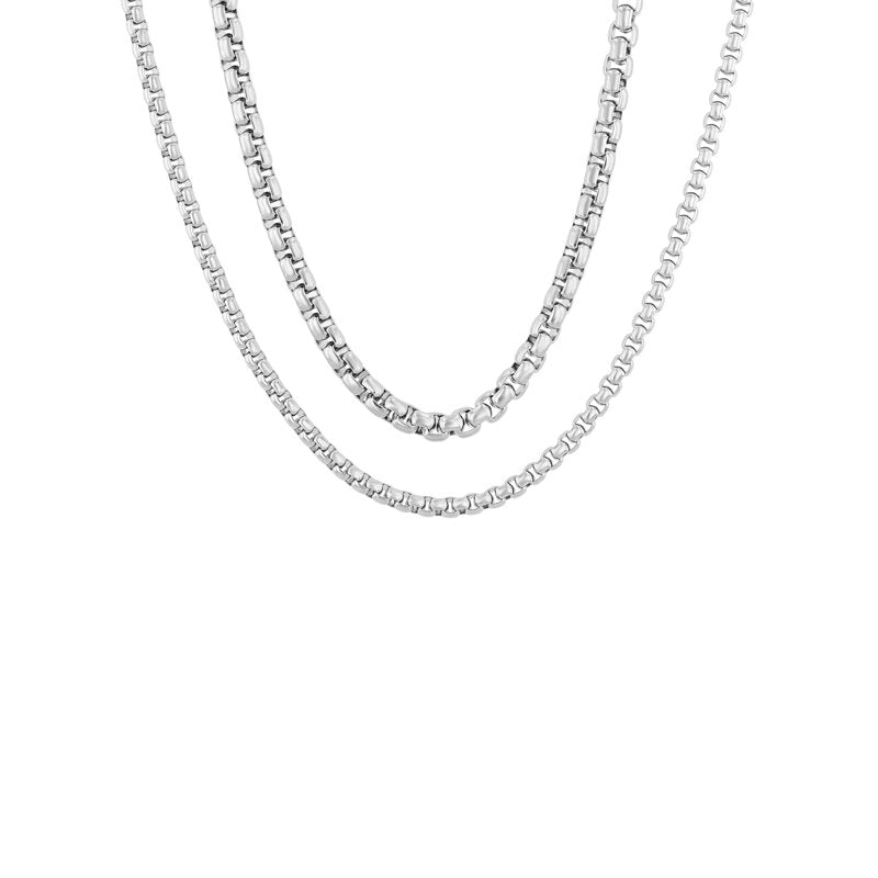 Men's Stainless Steel Chain Set of 2 Rounded Box Chains - Believe by Brilliance