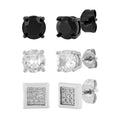 Men's Stainless Steel Set of 3 Black and White Finish Stud Earrings