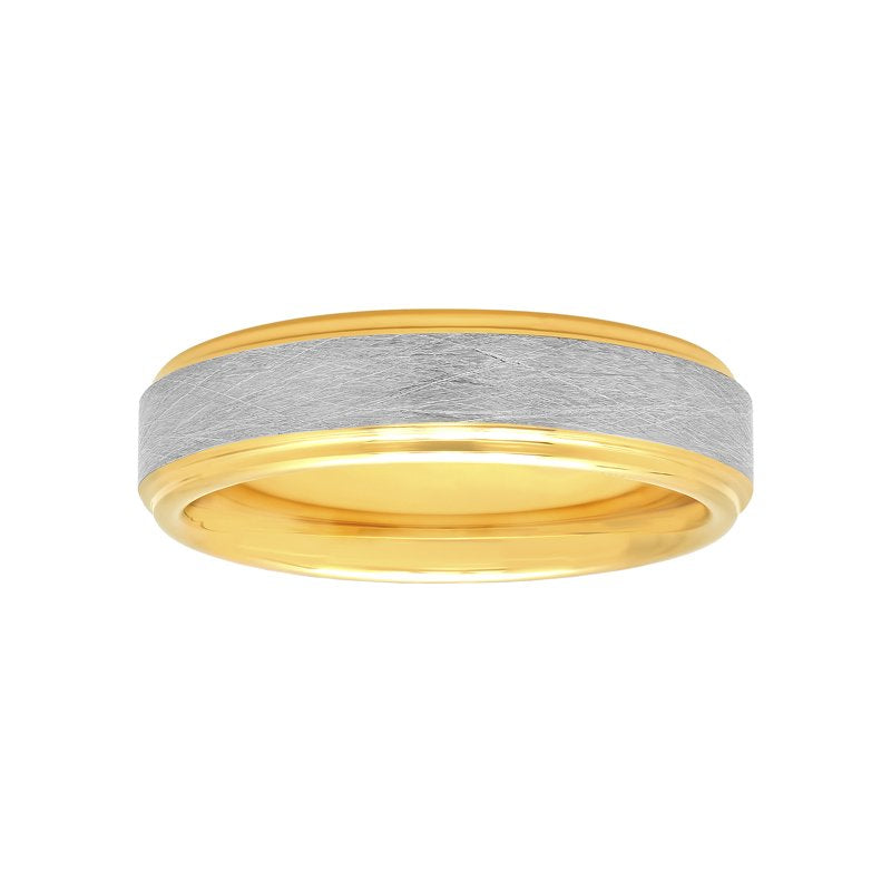 Men's Tungsten Wedding Band 6mm Two-Tone Satin & High-Polish Grooved Ring