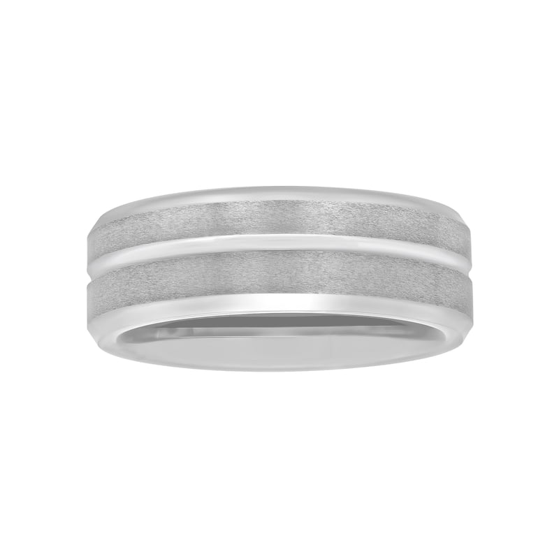 Men's Tungsten Grooved 8MM Comfort Fit Wedding Band - Durable Silver Black Men's Ring