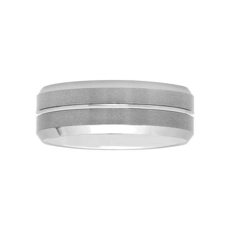 Men's Tungsten 8MM Grooved Comfort Fit Wedding Band - Durable Silver or Black