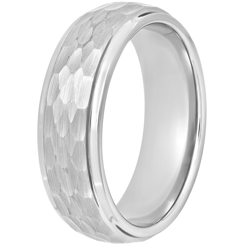 Men's Tungsten Hammered Finish Ring - 8MM Wide Men's Jewelry