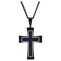 Men's Two-Tone Black Stainless Steel Cross Pendant with Carbon Fiber & Cubic Zirconia