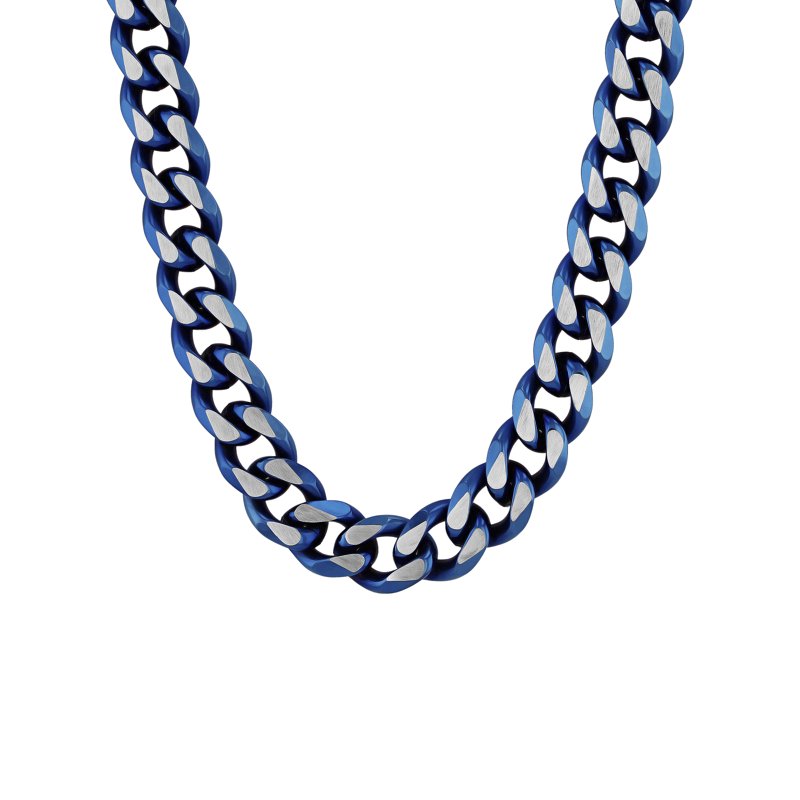 Men's Two-Tone Blue Stainless Steel 24-Inch Curb Link Chain Necklace