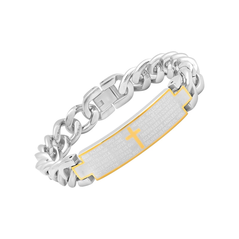Men's Two-Tone Stainless Steel Lord's Prayer ID Bracelet - Durable Jewelry