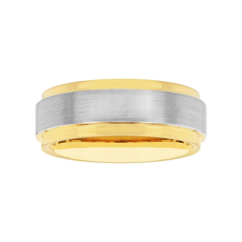 Men's Two-Tone Tungsten Wedding Ring Satin Finish Step Edge Durable Band