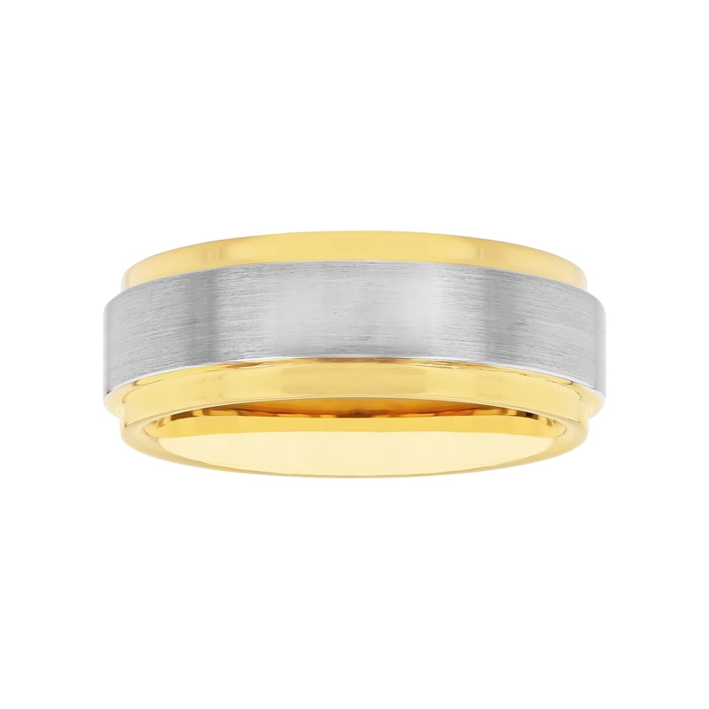 Men's Two-Tone Tungsten Wedding Ring Satin Finish Step Edge - Durable Band