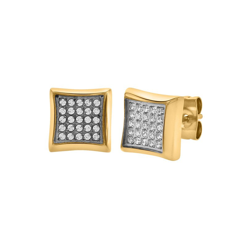 Men's Two-Tone Yellow IP Cubic Zirconia Stainless Steel Stud Earrings