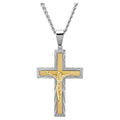 Men’s Two-Tone Stainless Steel Crucifix Pendant with 24-Inch Chain