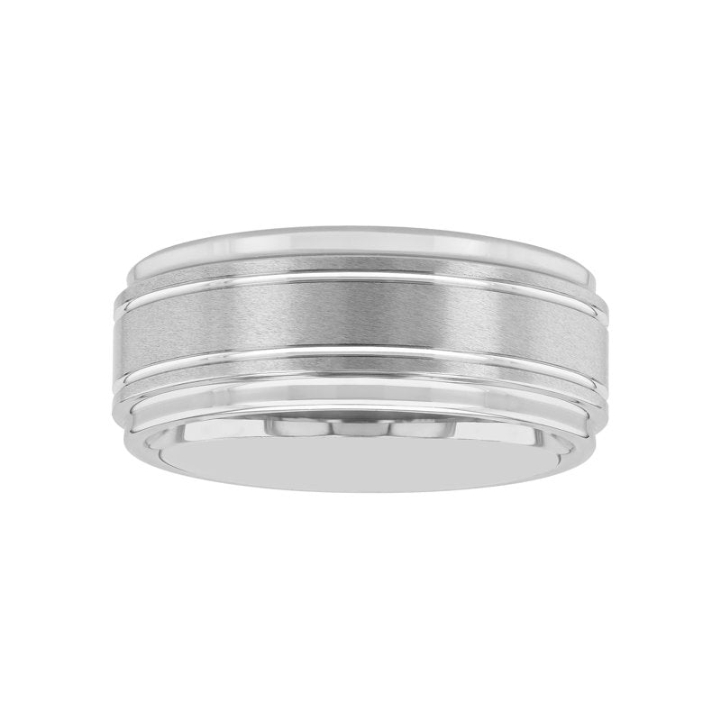 Men's Tungsten Wedding Band 9mm Grooved Step Edge Satin Finish
