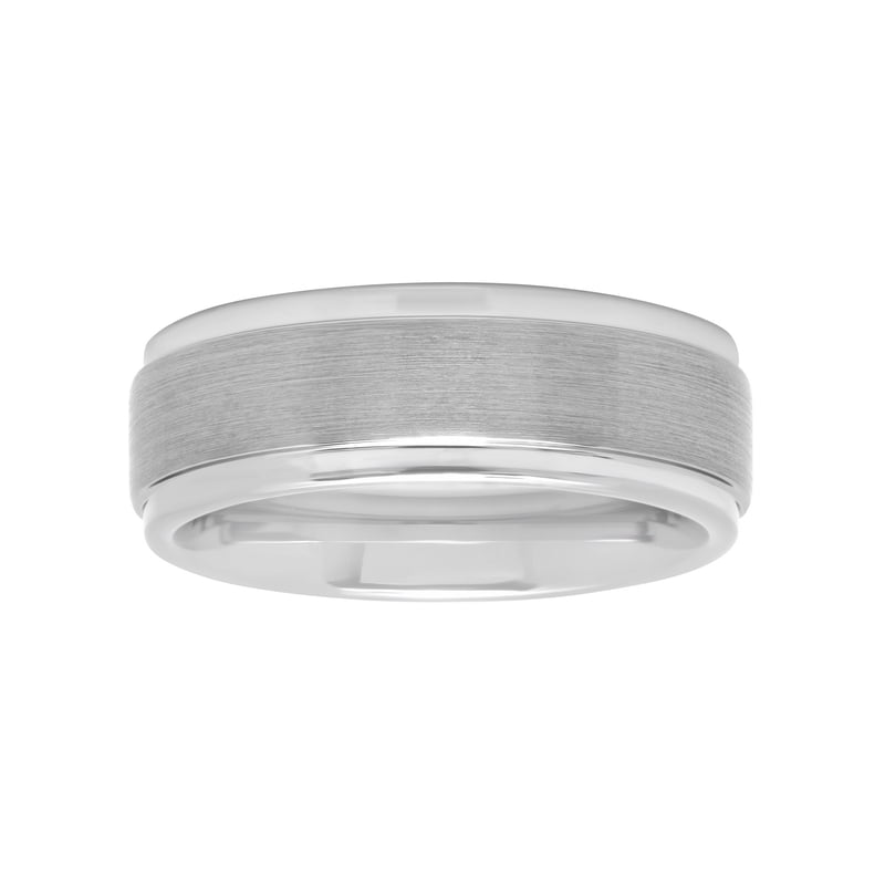 Men's Tungsten Wedding Band 8MM Comfort Fit Step Edge Ring - White