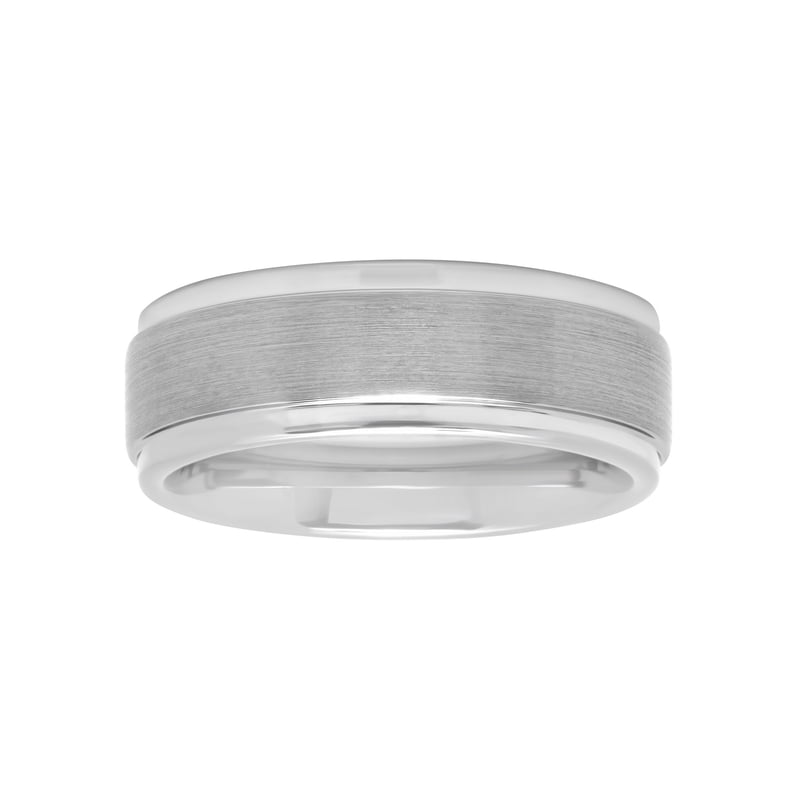 Men's White Tungsten 8MM Comfort Fit Wedding Band with Step Edge