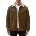 Men's Winter Trucker Jacket - Thick Thermal Fleece Lined Coat with Flap Pockets, Brown, 2XL