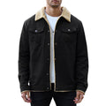 Men's Winter Trucker Jacket Thick Thermal Cotton Warm Fleece Lined Coat with Flap Pockets - Black XL