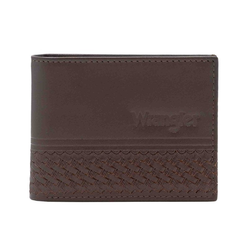 Men's Bifold Leather Wallet with Basket Weave Pattern - Western Style
