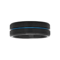 Men's Tungsten Wedding Band 8mm Grooved Comfort Fit Black & Blue Ring