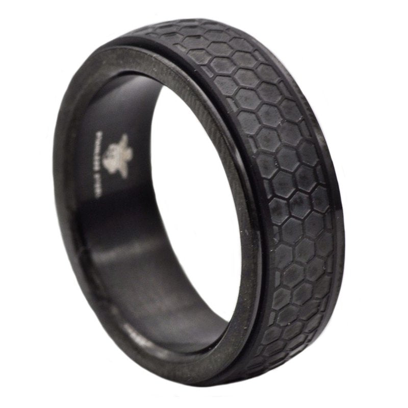 Men's Black Plated Stainless Steel Spinner Wedding Band - Modern Gift