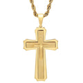 Mens Gold-Tone Stainless Steel Cross Pendant Necklace with Chain