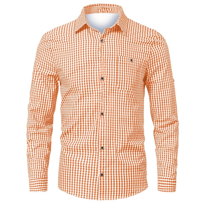 Men's Plaid Long Sleeve Button-Down Shirt - Breathable Summer Clothing