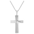 Men's Silver Tone Stainless Steel Prayer Cross Pendant Necklace - Faith Jewelry
