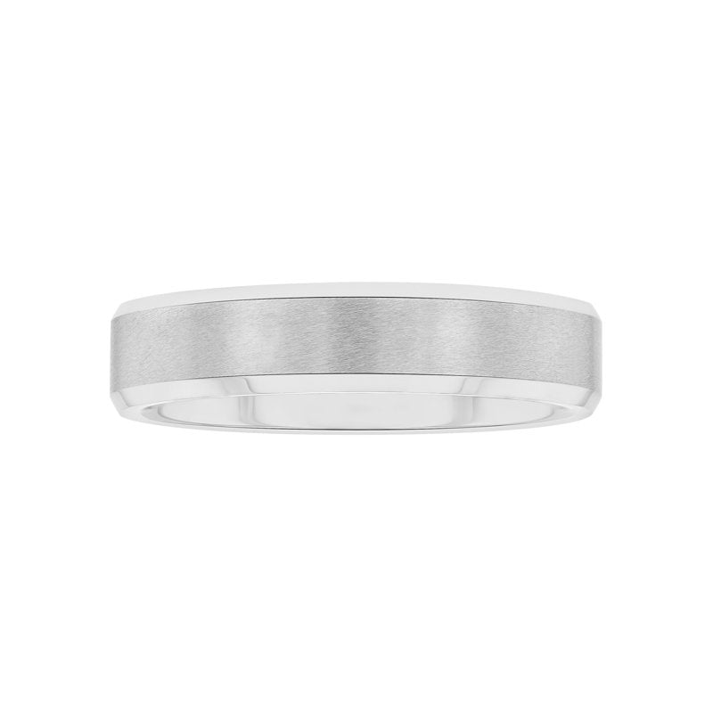 Men's Tungsten Wedding Band 5mm Beveled Comfort Fit Silver Tone