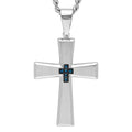 Mens Stainless Steel Cross Necklace with Blue Diamond Accents and Chain